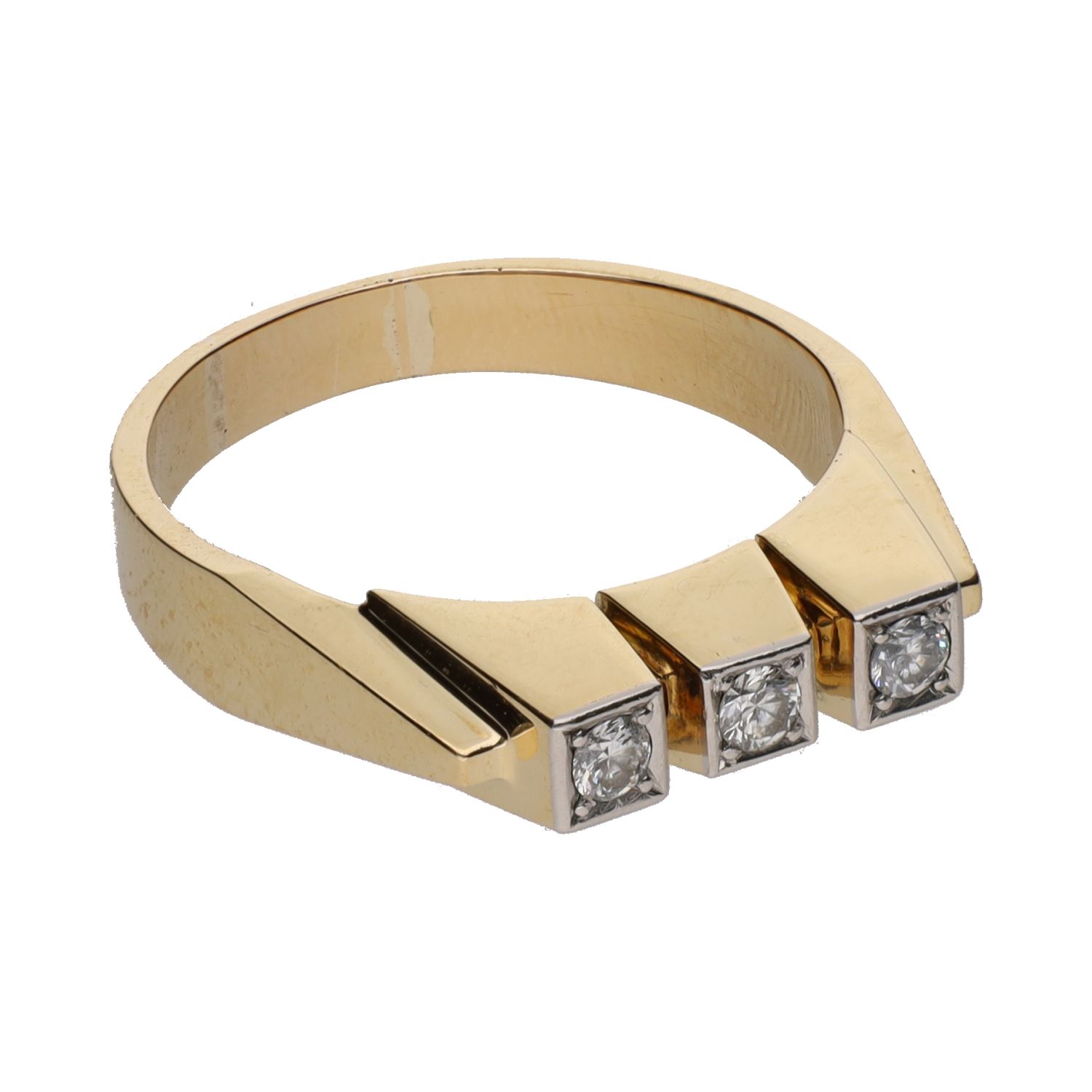 Sortija tresillo art-deco en oro amarillo con diamantes. Talla 25.