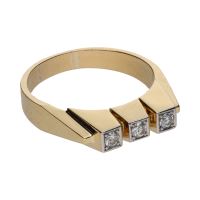 Sortija tresillo art-deco en oro amarillo con diamantes. Talla 25.