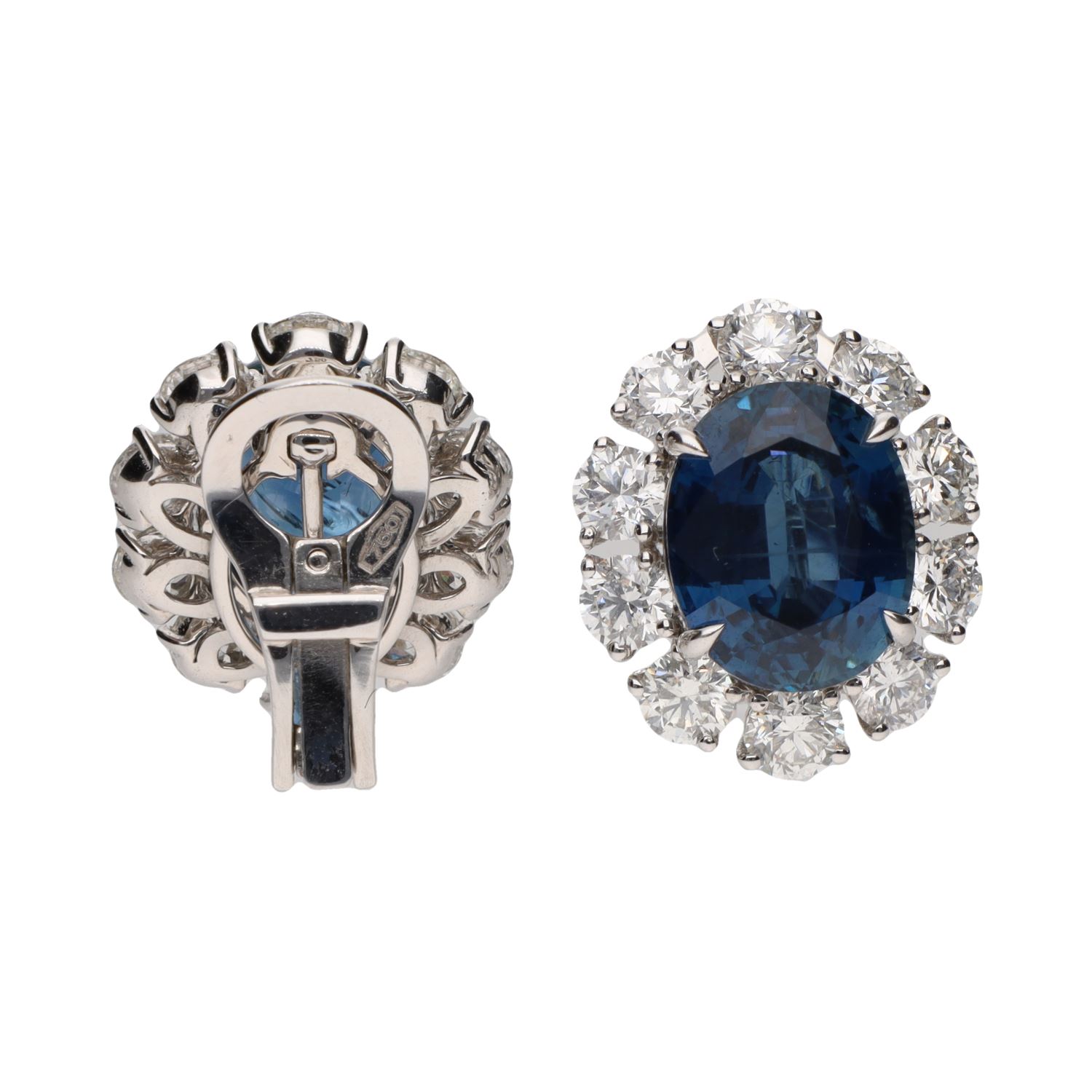 Pendientes en oro blanco con zafiros y brillantes.