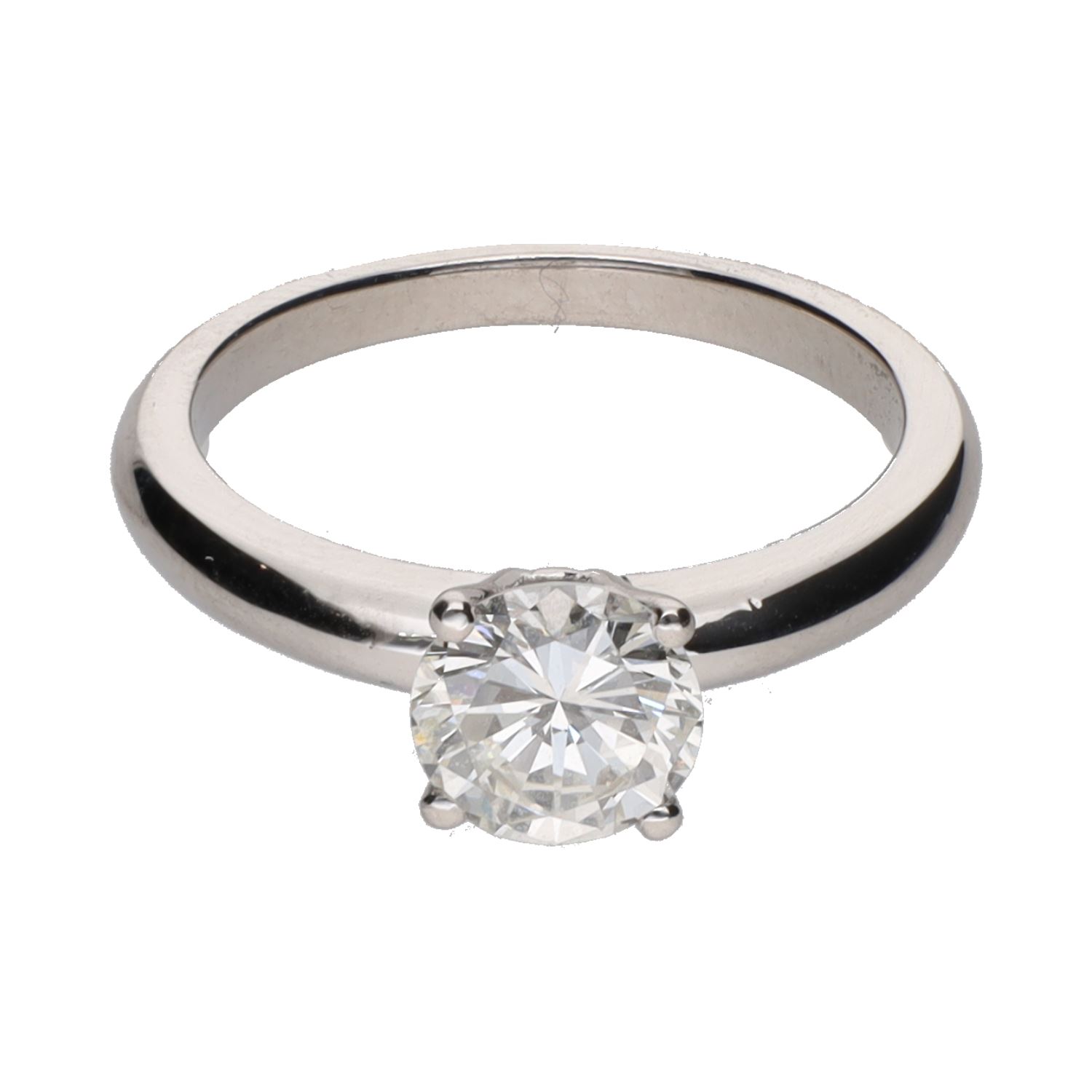 Sortija solitario en oro blanco con un brillante de 1,04ct. Talla 12.