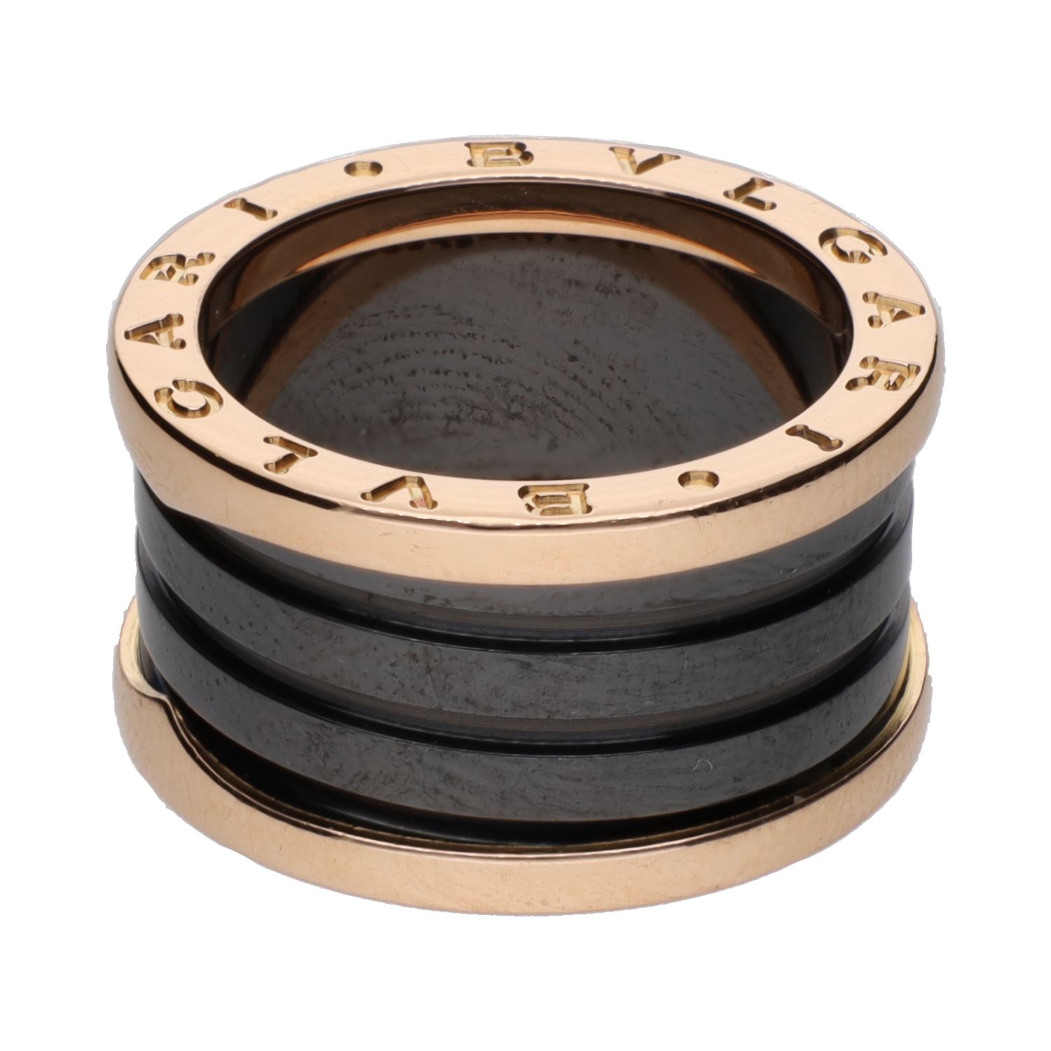 Sortija b-zero de bulgari en oro rosa y cerámica. Talla 54.