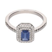 ANILLOS / SORTIJAS<BR>SORTIJA EN ORO BLANCO CON ZAFIRO Y BRI...