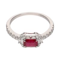 ANILLOS / SORTIJAS<BR>SORTIJA EN ORO BLANCO CON RUBÍ Y BRILL...