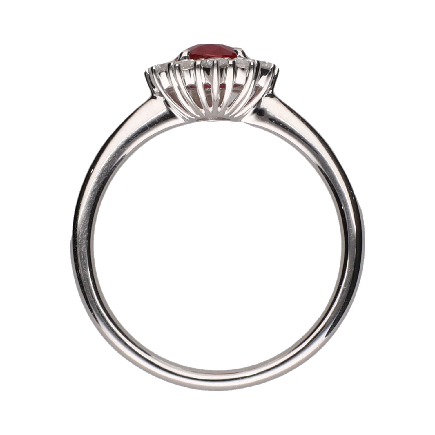 Sortija en oro blanco con rubí y brillantes. Talla 14.