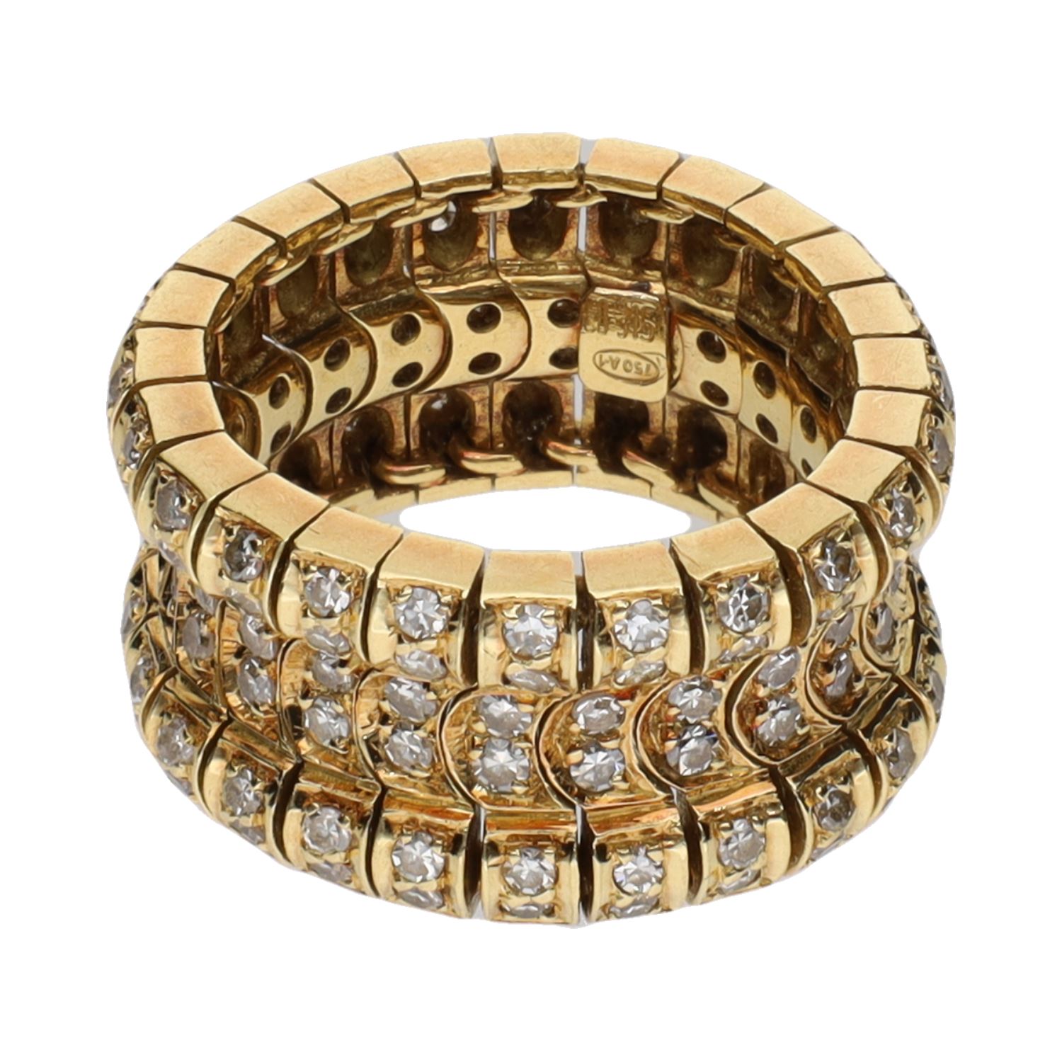 Sortija articulada en oro amarillo con brillantes. Talla 19.