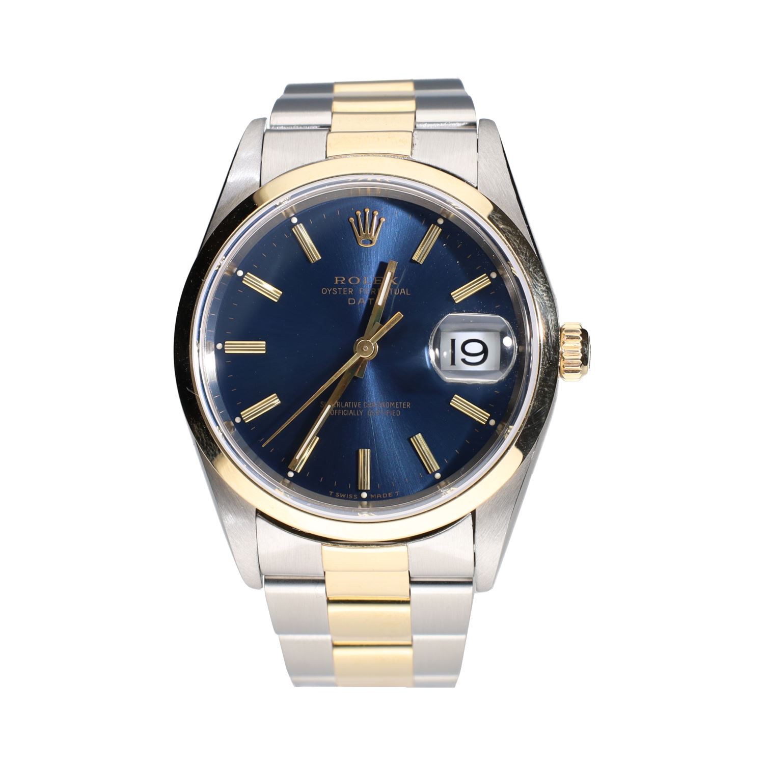 Oyster perpetual date acero y oro esfera azul 34mm.    