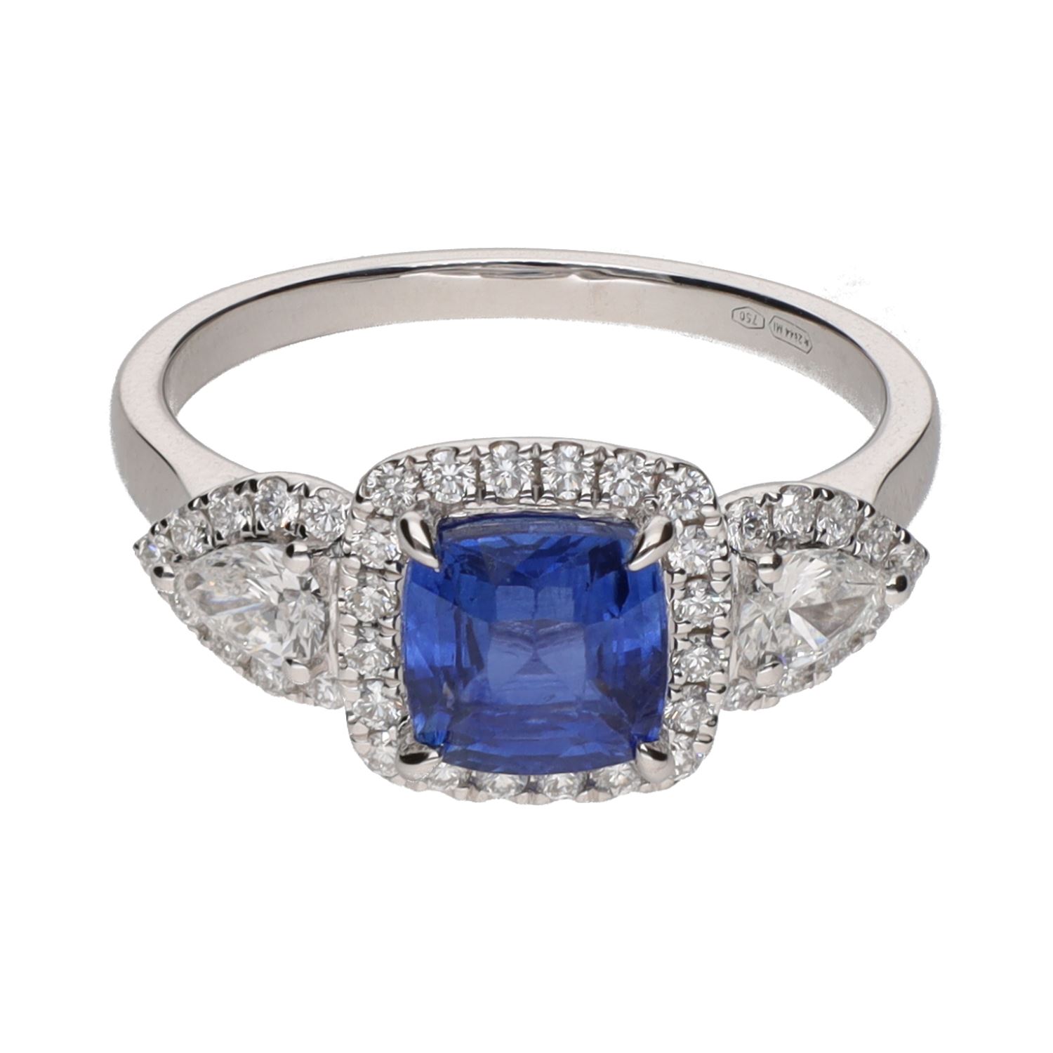 Sortija en oro blanco con zafiro y brillantes. Talla 14.