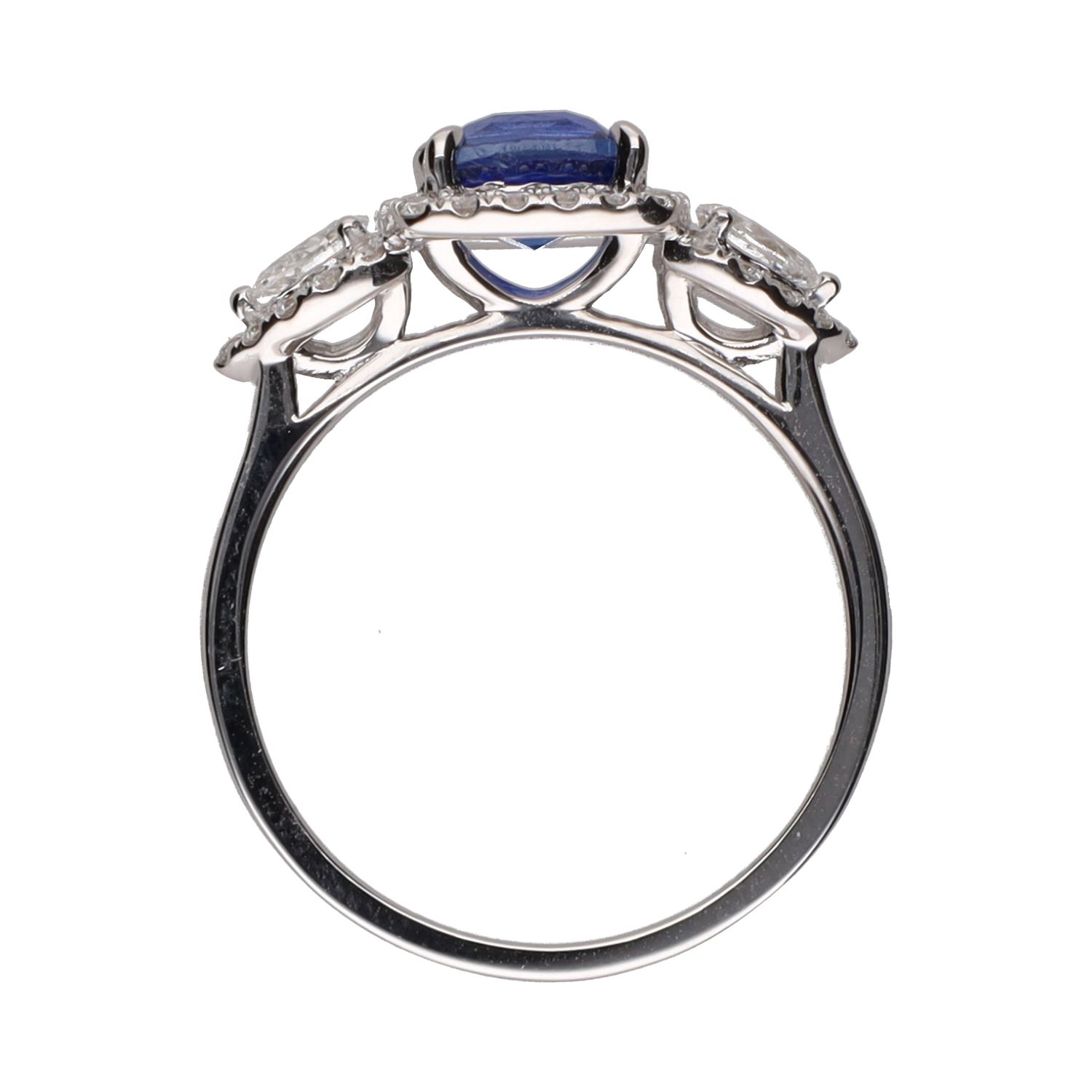 Sortija en oro blanco con zafiro y brillantes. Talla 14.