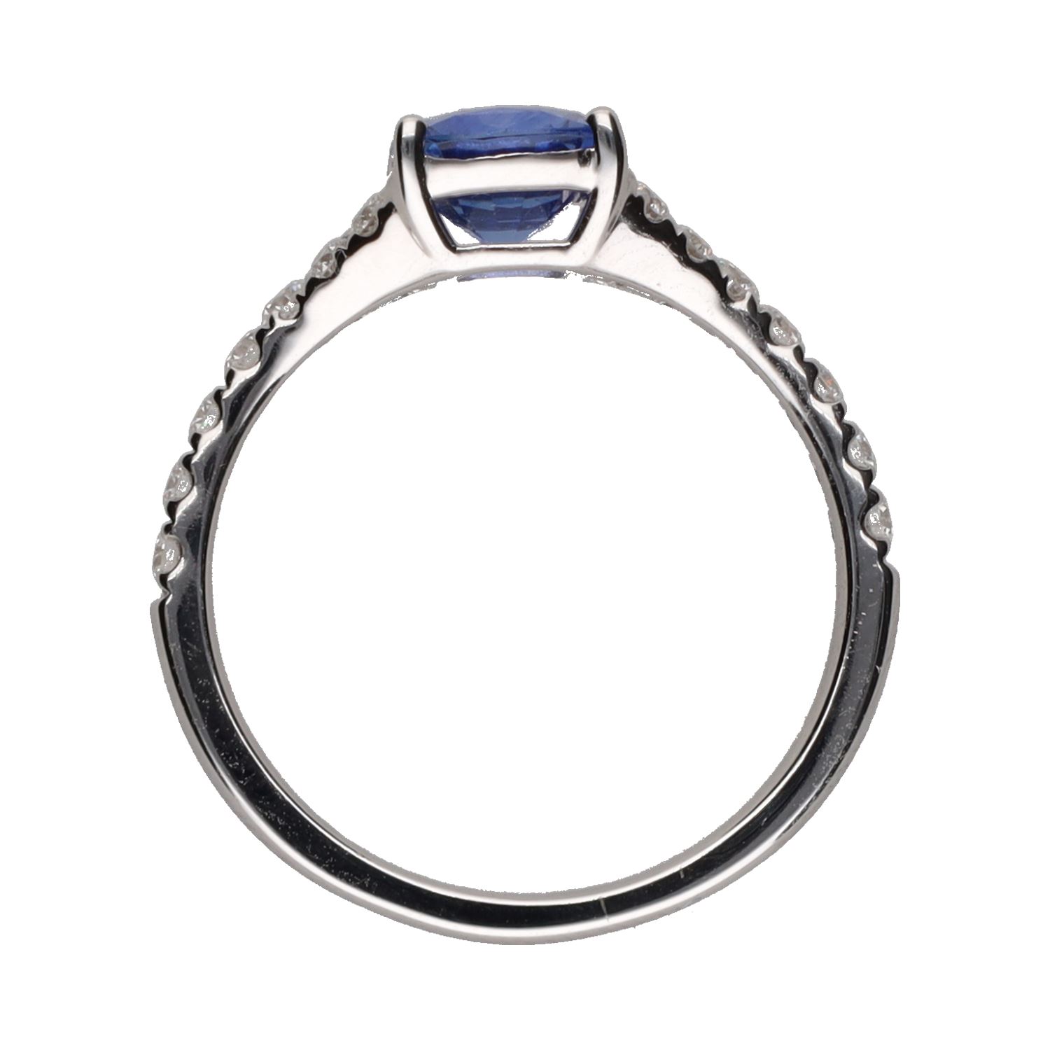 Sortija en oro blanco con zafiro y brillantes. Talla 14.