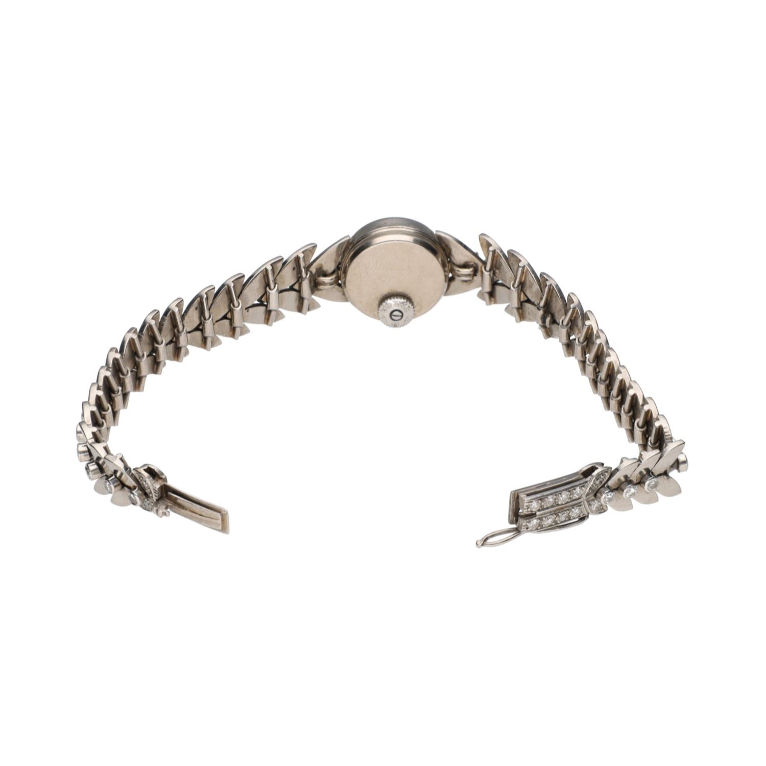 Reloj pulsera antiguo en oro blanco con brillantes.  