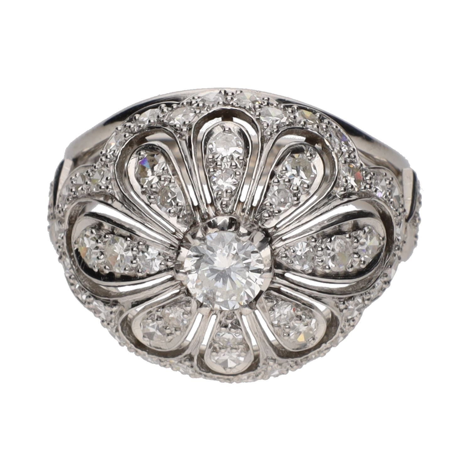 Sortija en oro blanco con brillantes. Talla 14.