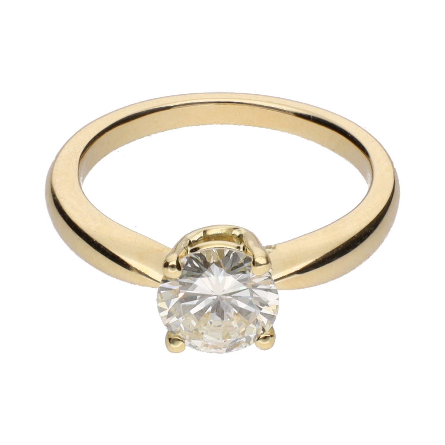 Solitario en oro amarillo con un brillante 1,04ct. Talla 13.
