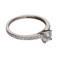 Sortija solitario en oro blanco con brillantes. Talla 13.