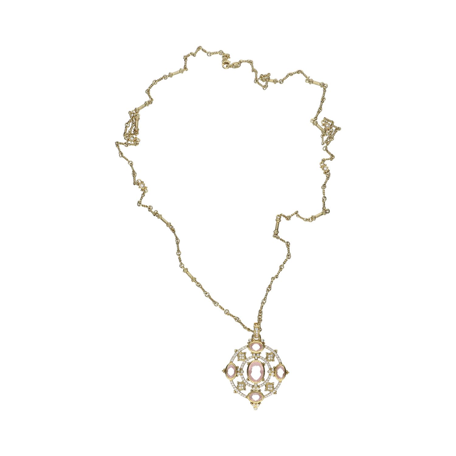 Collar realizado en oro amarillo con cuarzo rosa y brillantes.