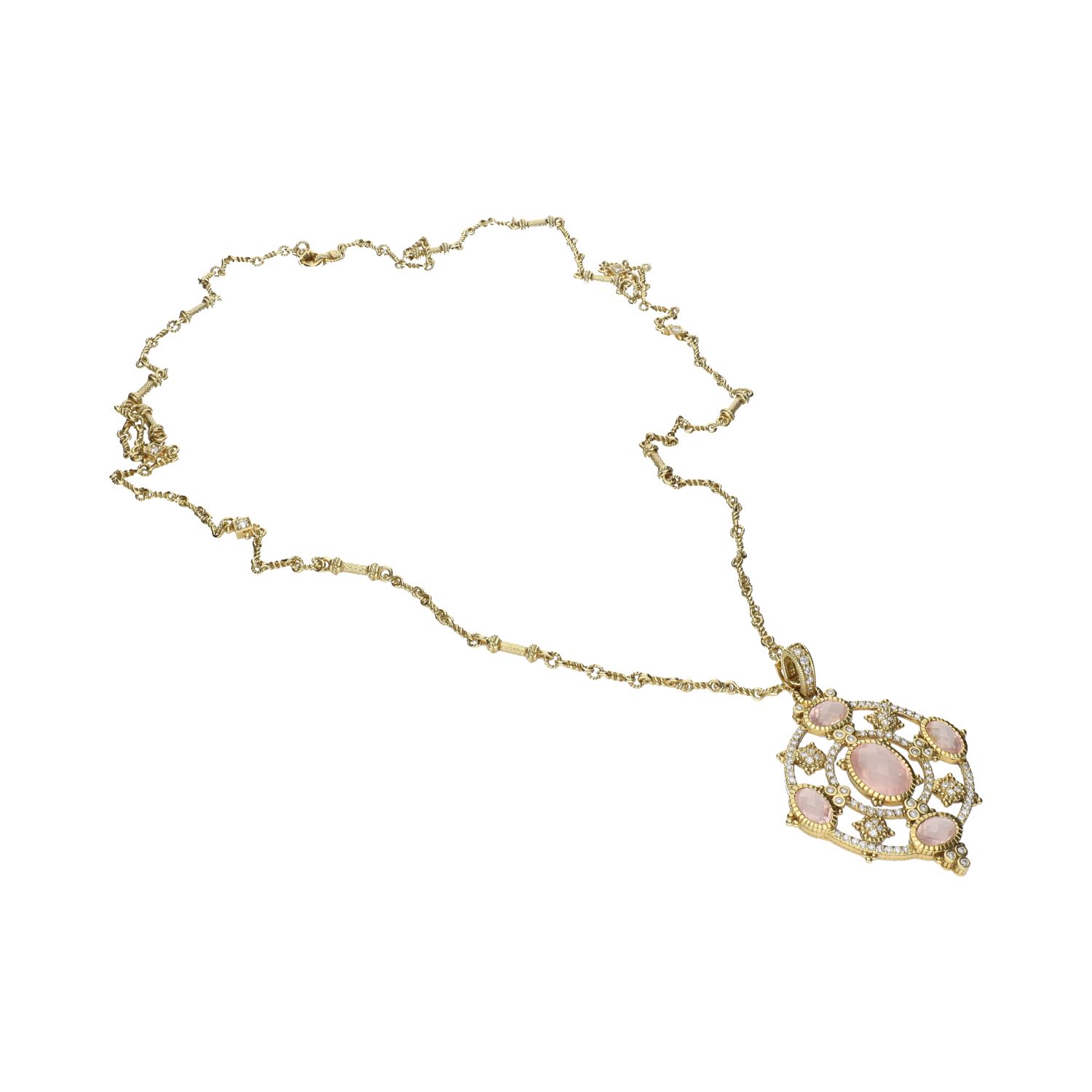 Collar realizado en oro amarillo con cuarzo rosa y brillantes.