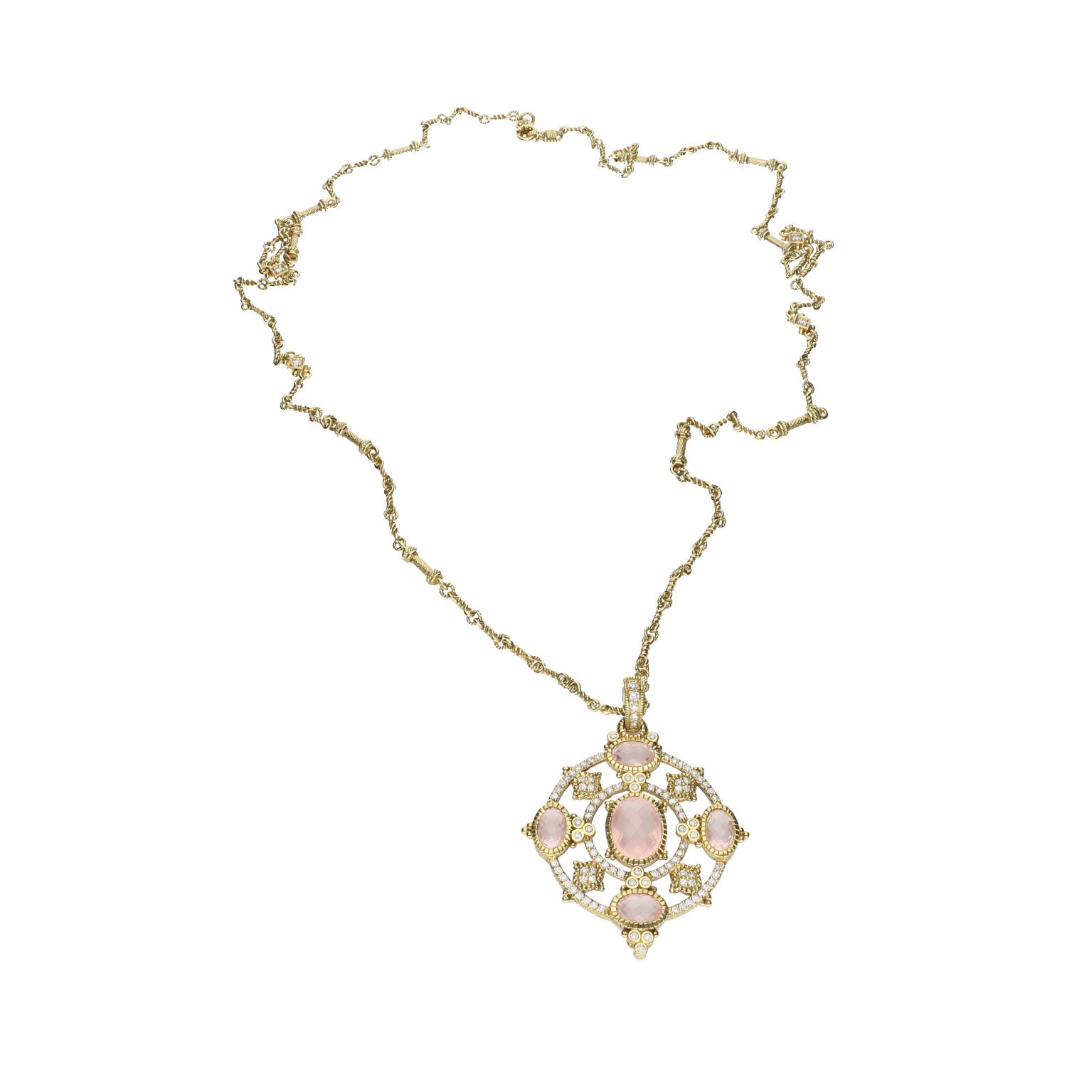 Collar realizado en oro amarillo con cuarzo rosa y brillantes.