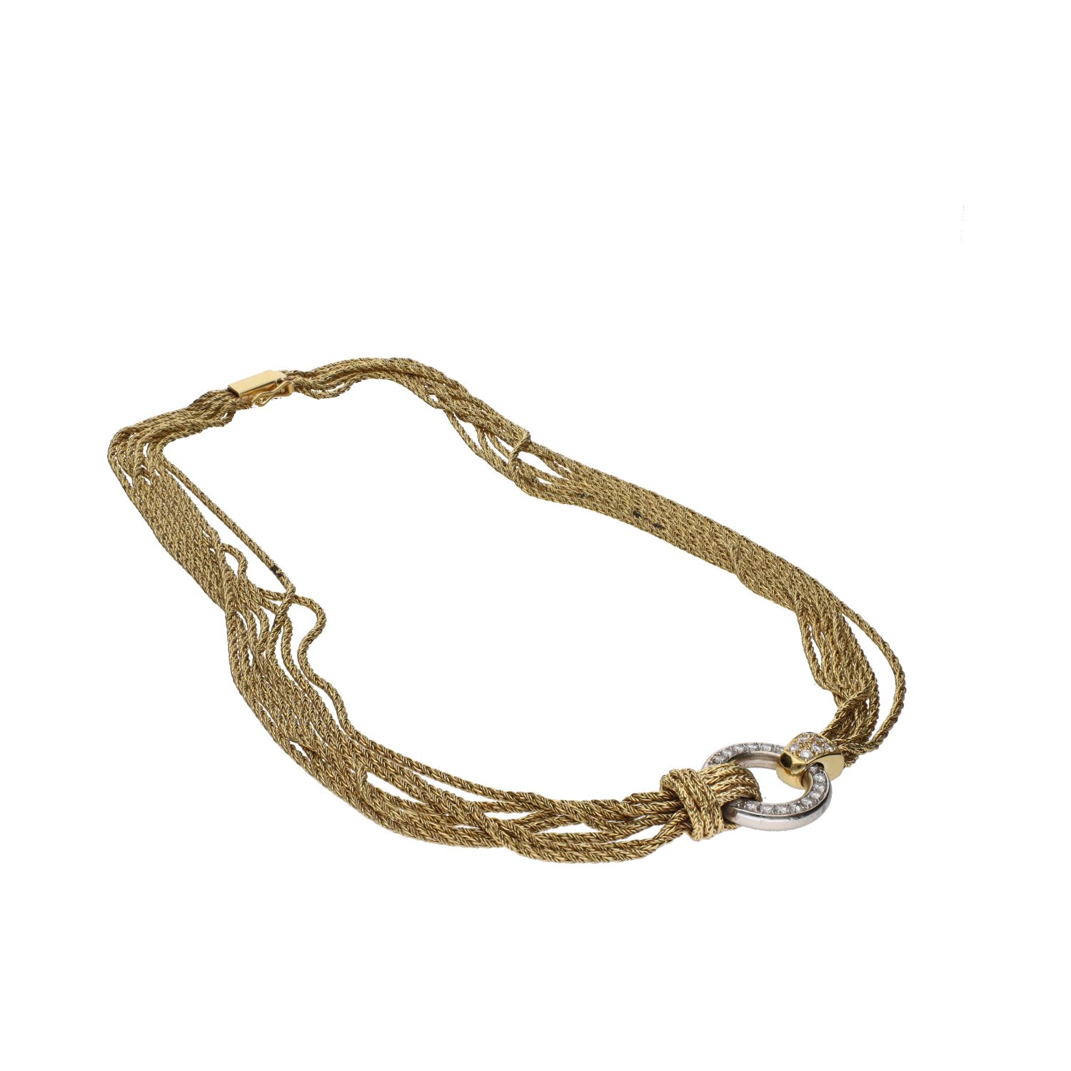 Collar de hilos realizado en oro amarillo y oro blanco con brillantes.