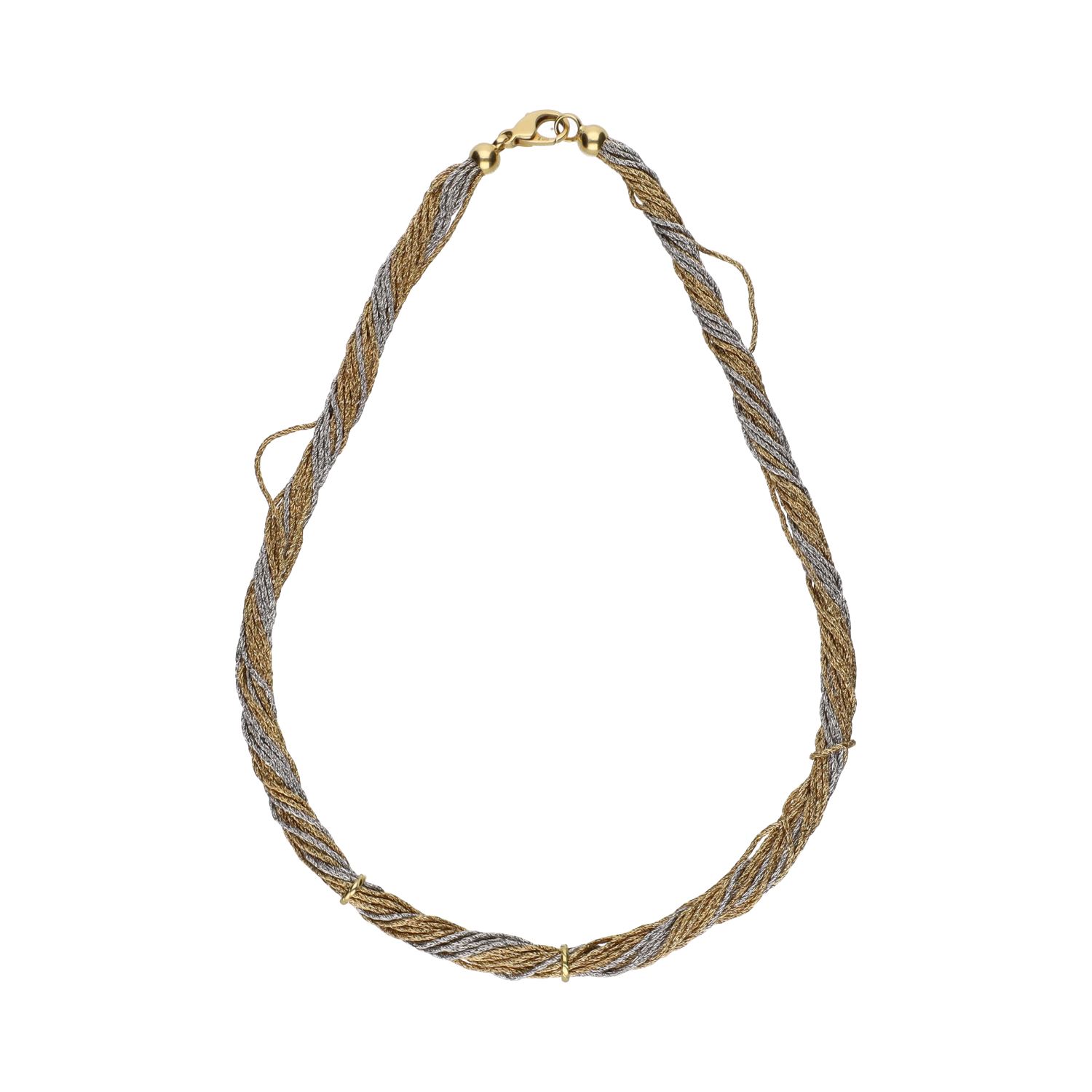 Collar de hilos en oro amarillo y oro blanco.
