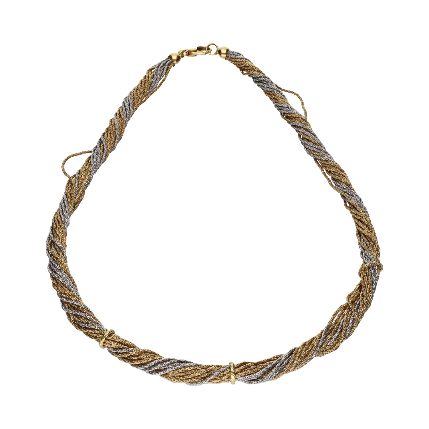 Collar de hilos en oro amarillo y oro blanco.