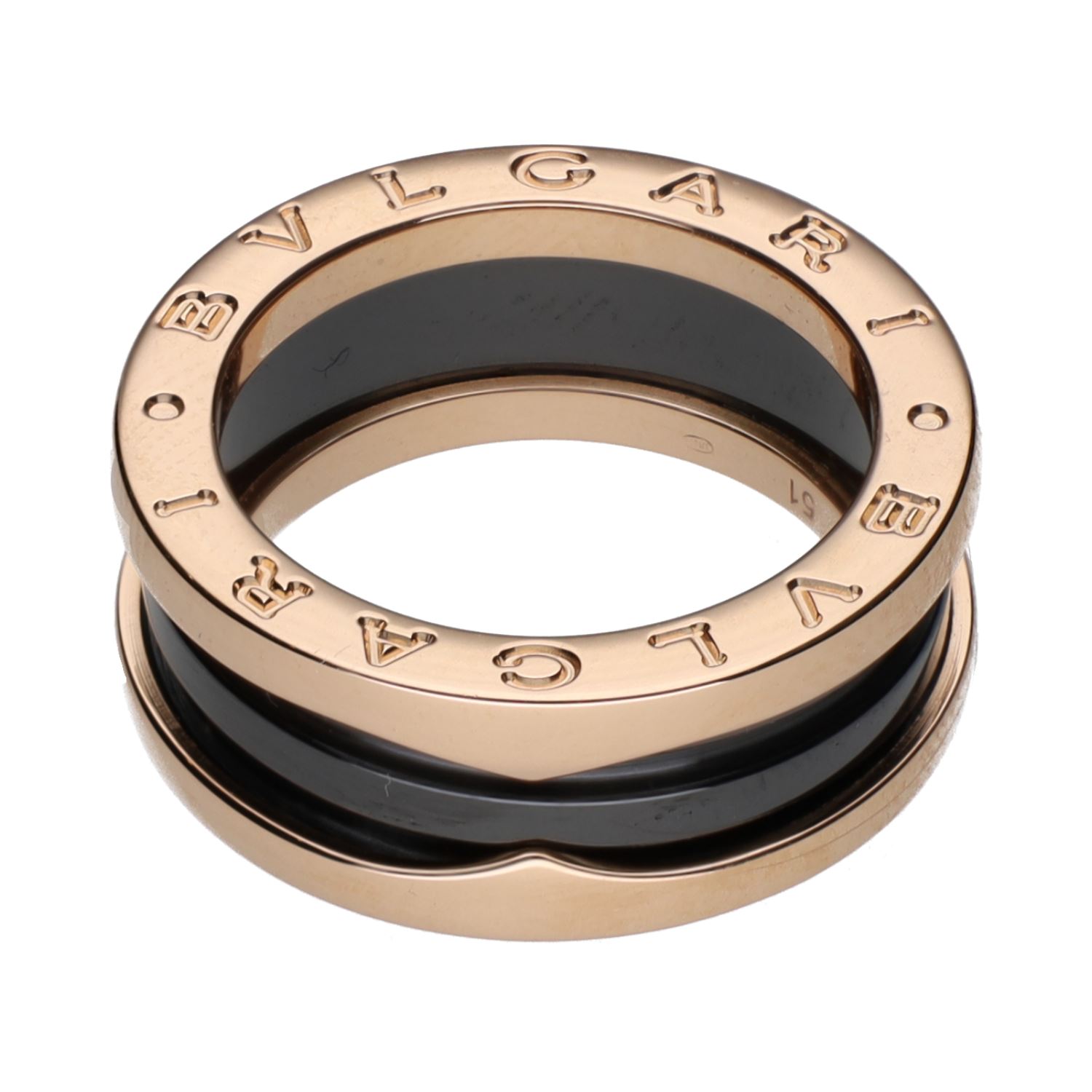 Sortija bulgari b-zero en oro rosa y cerámica negra. Talla 51.
