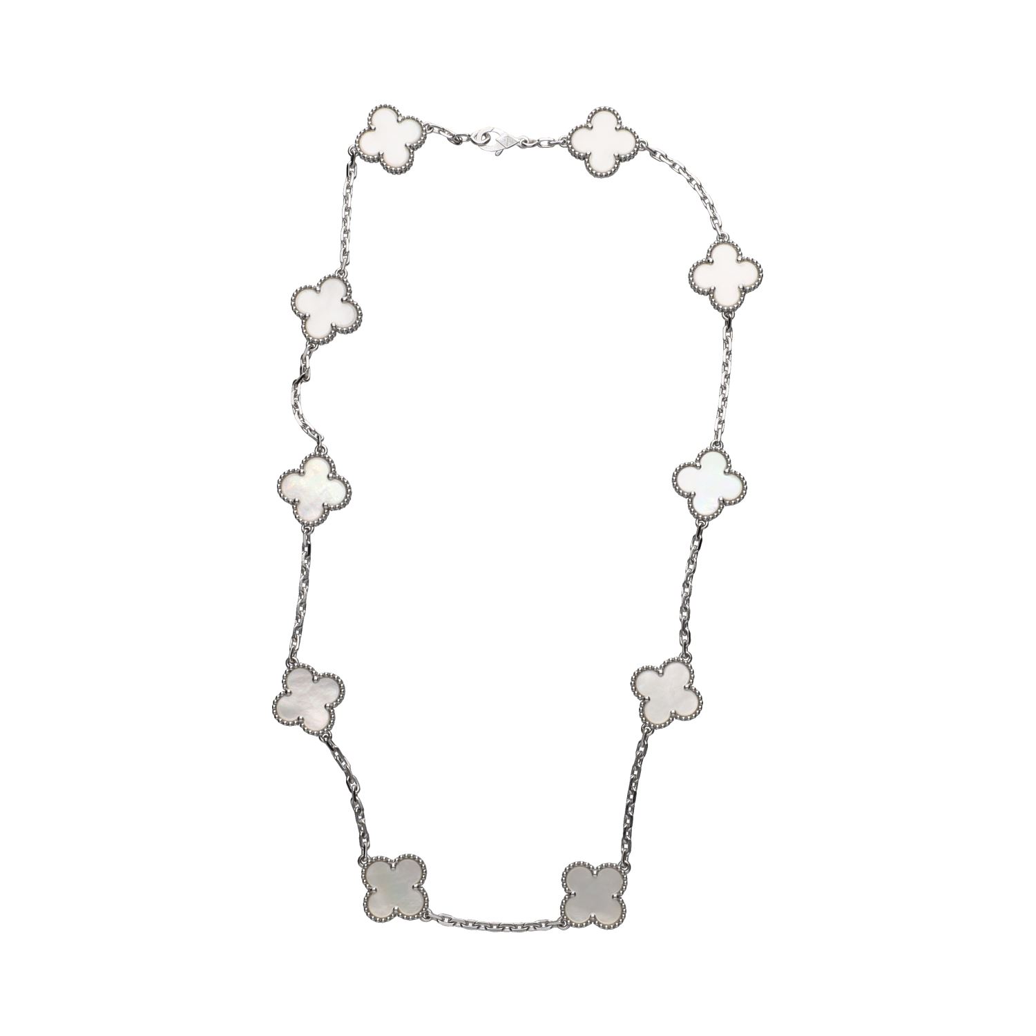 Collar de al colección alhambra de van cleef en oro blanco y madreperla.