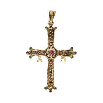 COLGANTES<BR>COLGANTE CRUZ EN ORO AMARILLO CON RUBÍ... · ref.: (SMX)