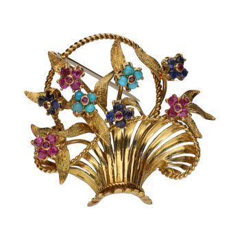 BROCHES / ALFILERES<BR>BROCHE EN FORMA DE CESTA CON FLORES RE... · ref.: (NMXM)