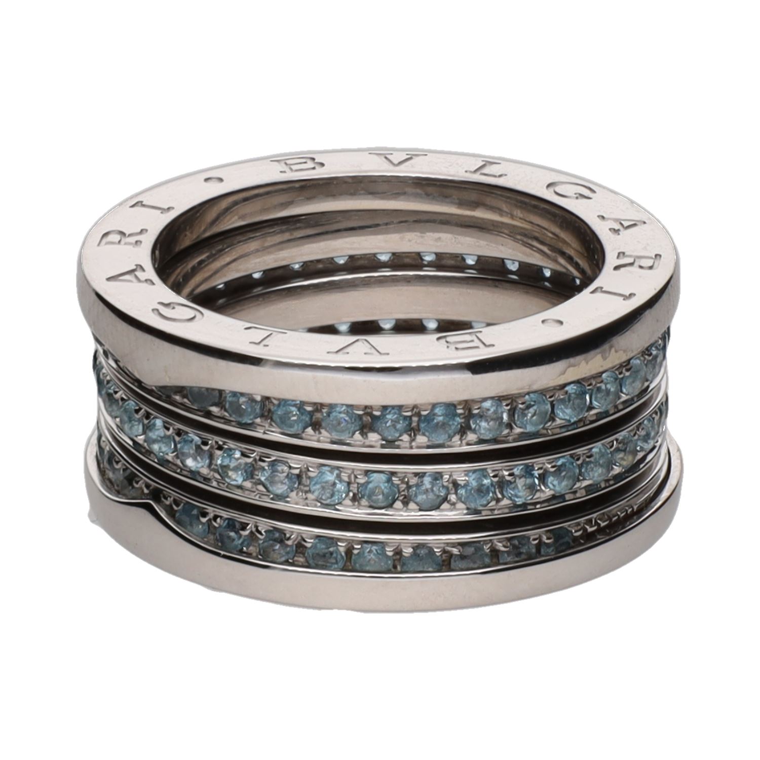 Sortija b-zero de bulgari en oro blanco con aguamarinas. Talla 55.