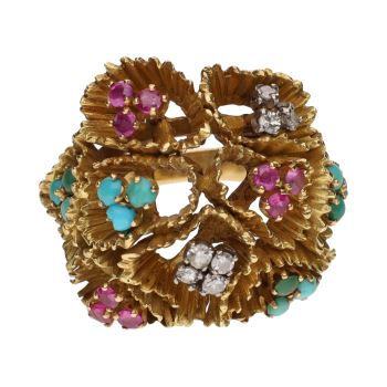 ANILLOS / SORTIJAS<BR>SORTIJA EN ORO AMARILLO CON TURQUESAS,... · ref.: (NMOM)