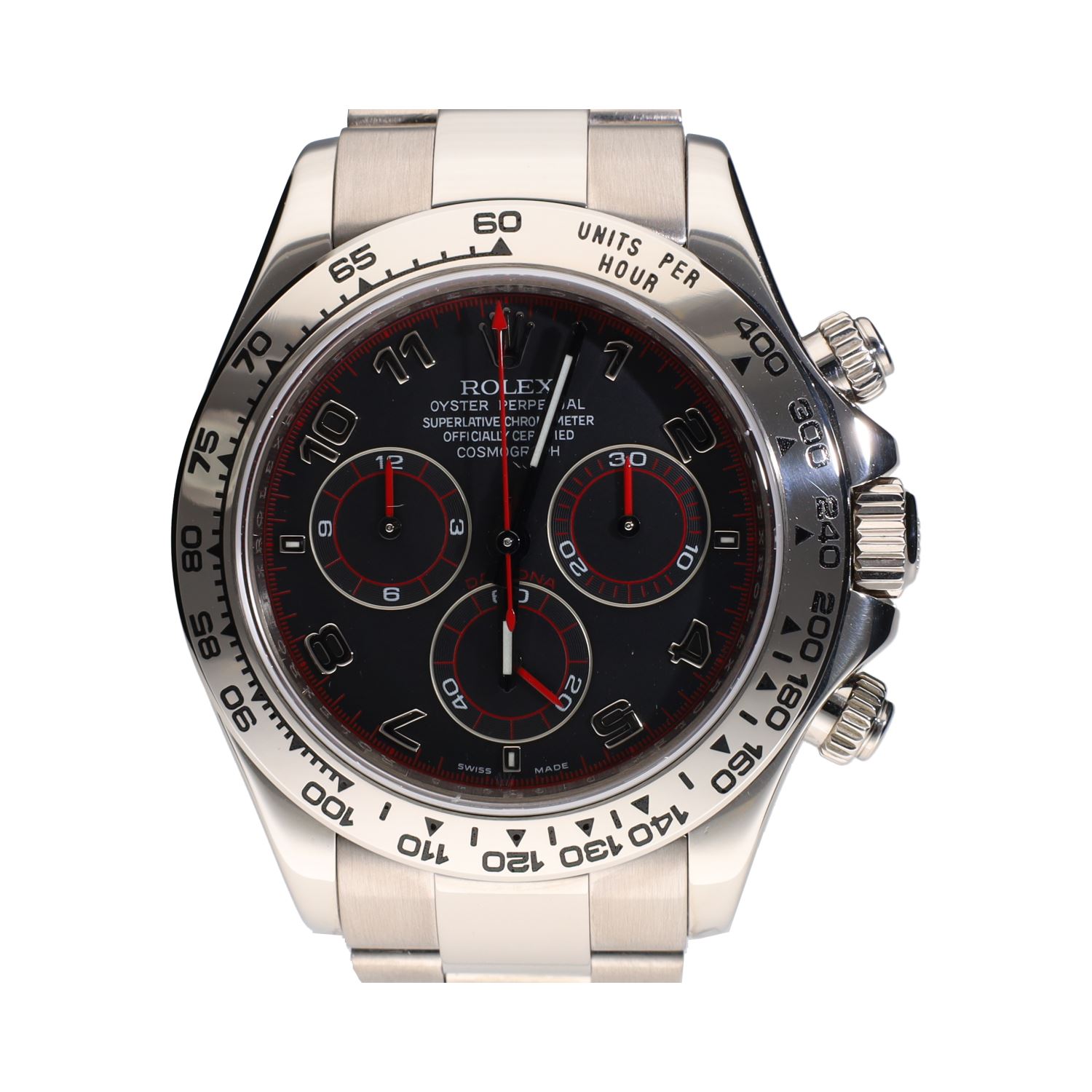 Daytona oro blanco esfera gris detalles rojos.   