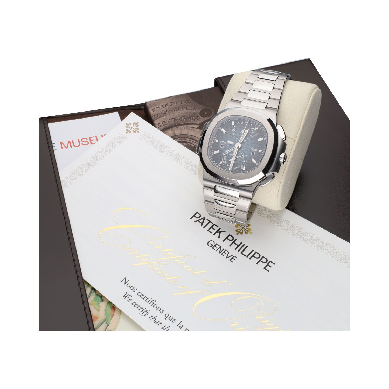 Nautilus travel time chronograph acero esfera azul.  