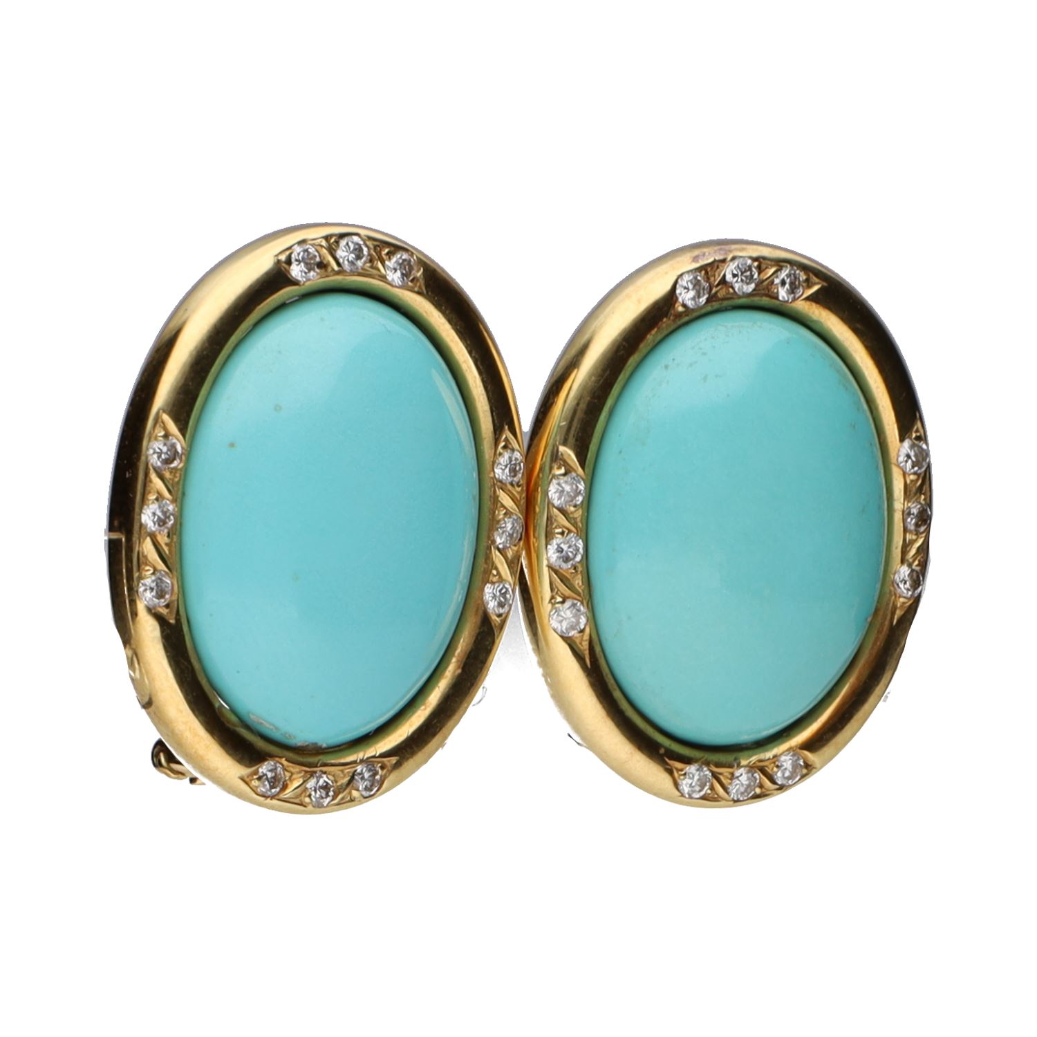 Pendientes en oro amarillo con turquesas y brillantes.