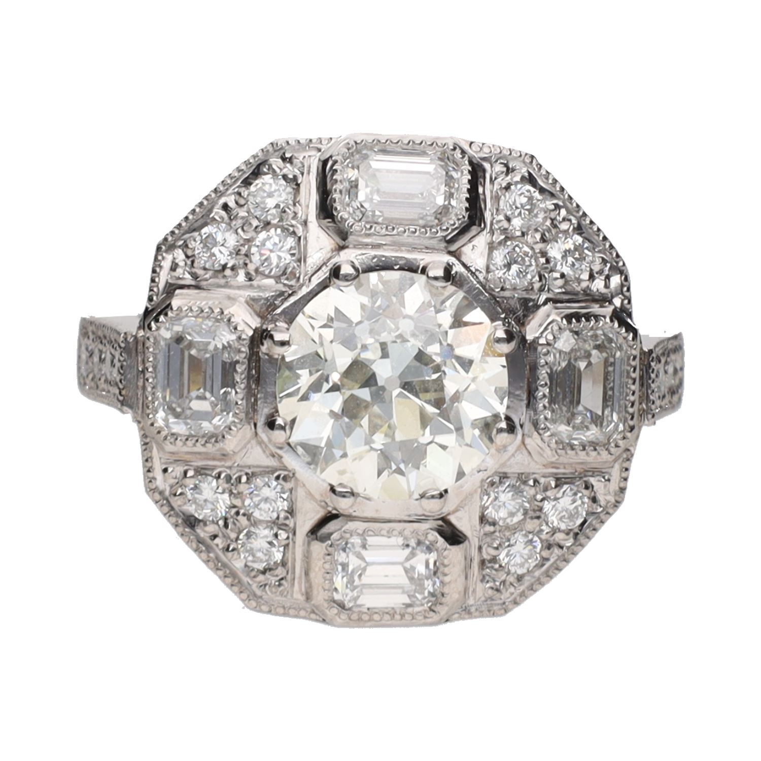 Sortija en platino con diamantes. Talla 13.